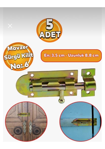 Kapı Pencere Emniyet Mandalı Kilidi Mavzer Sürgü No:6 35X88 mm (5 Adet)