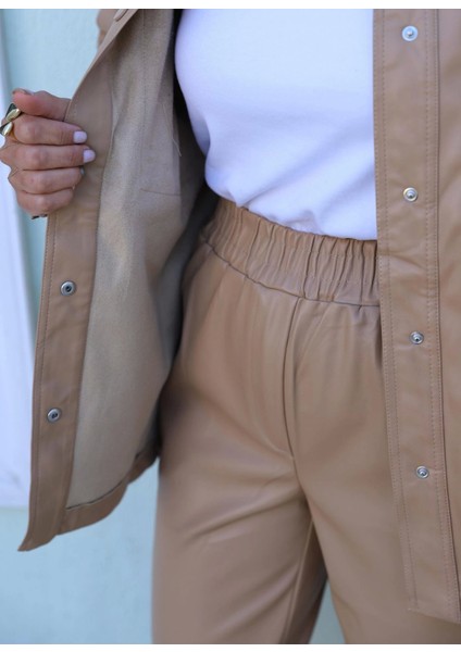 Bisküvi Rengi Deri Gömlek modelleri