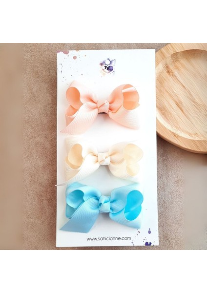 3'lü Butik Fiyonk Saçsız Bebek Toka Seti