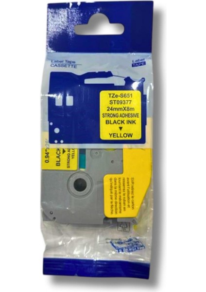 Brother TZE-S651 24MMX8M Sarı Etikete Siyah Muadil Etiket (Laminasyon Şerit)