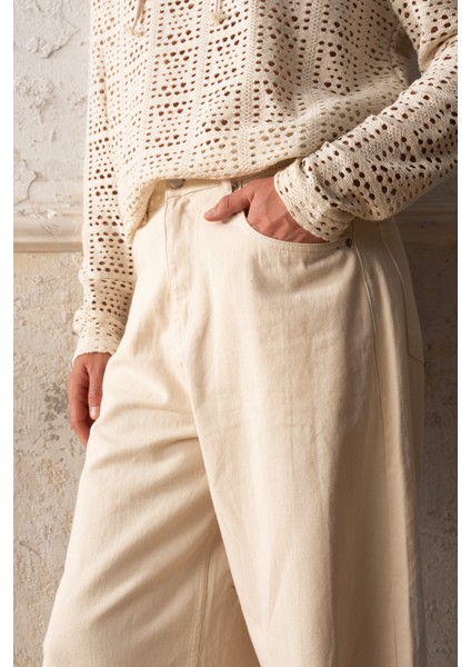 Baggy Fıt Gabardın Bej Pantolon