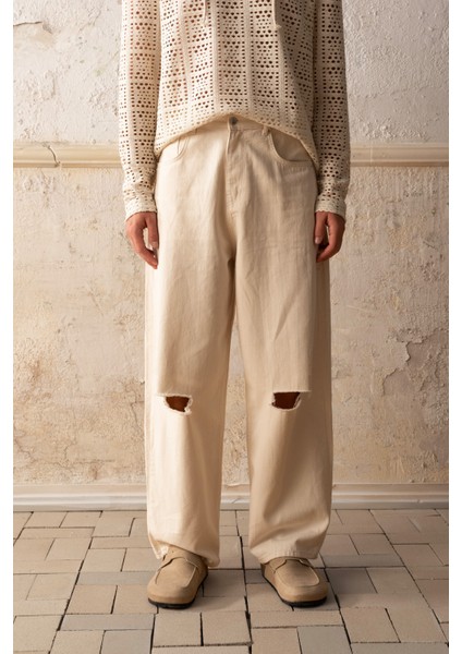 Baggy Fıt Gabardın Bej Pantolon fiyatları