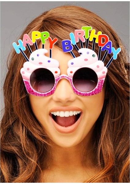 Happy Birthday Yazılı Pembe Fuşya Renk Parti Gözlüğü 12X7 Cm
