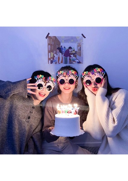 Happy Birthday Yazılı Pembe Fuşya Renk Parti Gözlüğü 12X7 Cm