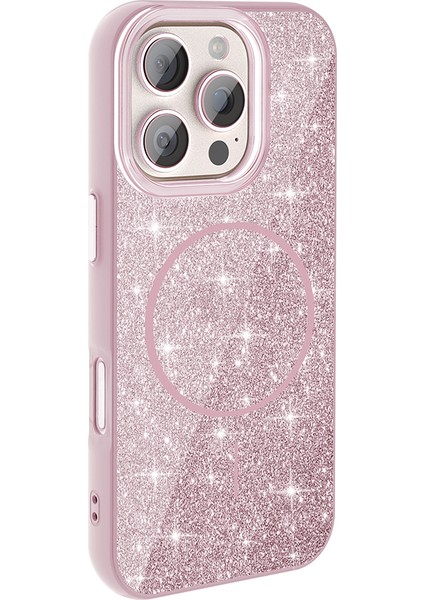 Apple iPhone 16 Pro Kılıf Magsafe Şarj Özellikli Parlayan Simli Okso Kapak fiyatları