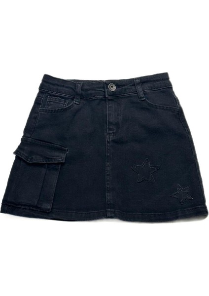 Nakışlı Cepli Kız Çocuk Likralı Kot Etek CK40438