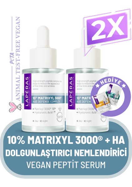 10% Peptide Matrixyl 3000® 1% Hyaluronic Acid Nemlendirici Vegan Peptit Serum 2'li Paket