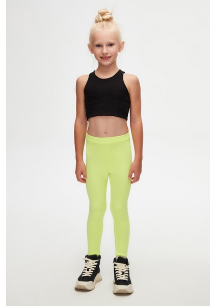 Neon Sarı Basic Kız Çocuk Yazlık Tayt