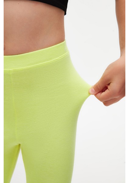 Neon Sarı Basic Kız Çocuk Yazlık Tayt modelleri
