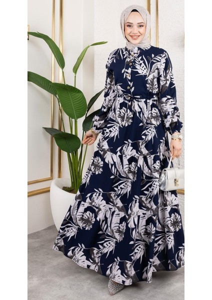 Palmiye Desenli Tesettür Elbise