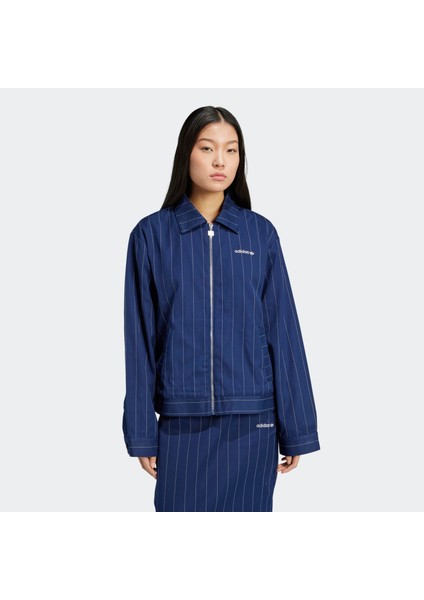 Pinstripe Harrington Kadın Lacivert Jean Ceket (JJ3477)