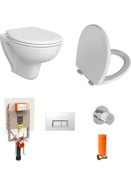 S20 Round Smoothflush Asma Klozet + Vitra Yavaş Kapanır Kapak + Vitra Gömme Rezervuar Set