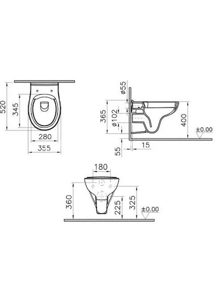 S20 Round Smoothflush Asma Klozet + Vitra Yavaş Kapanır Kapak + Vitra Gömme Rezervuar Set