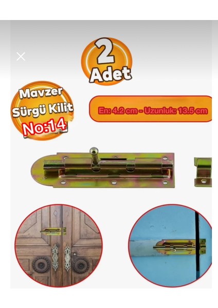 Kapı Pencere Emniyet Mandalı Kilidi Mavzer Sürgü No:14 42X135 mm (2 Adet)