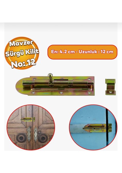 Kapı Pencere Emniyet Mandalı Kilidi Mavzer Sürgü No:12 42X120 mm