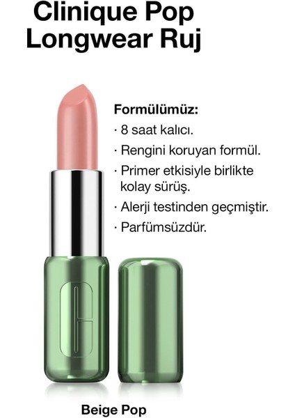 Pop Longwear™ Gün Boyu Kalıcı Ruj - Renk: Beige Pop 3.9g | Saten Bitiş