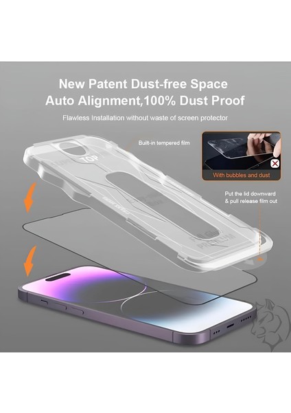 Apple iPhone 16E Için Ekran Koruyucu Darbelere Karşı Koruyucu Kolay Uygulama Aparatlı Şeffaf Cam