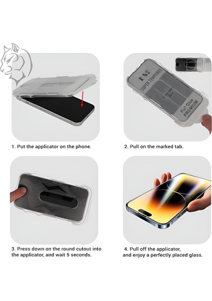 Apple iPhone 16E Için Ekran Koruyucu Darbelere Karşı Koruyucu Kolay Uygulama Aparatlı Şeffaf Cam