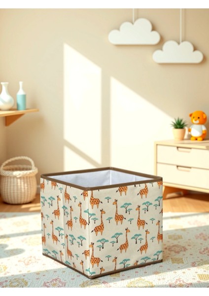 Gıraffe 2 Desenli Kapaksız Çok Amaçlı Düzenleyici Oyuncak Saklama Kutusu 30 x 30 x 30