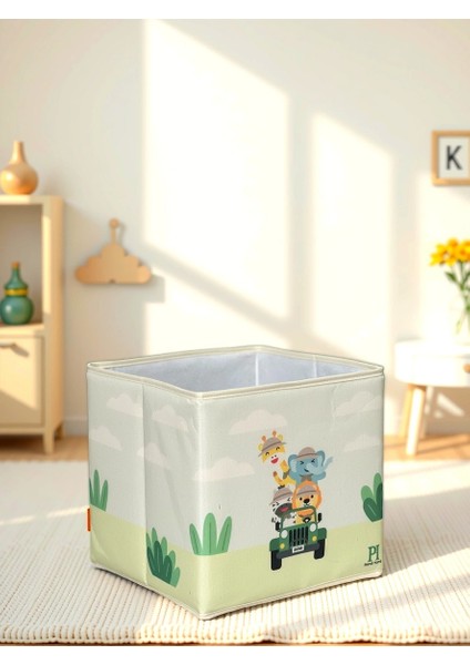 Safari 2 Desenli Kapaksız Çok Amaçlı Düzenleyici Oyuncak Saklama Kutusu 30 x 30 x 30