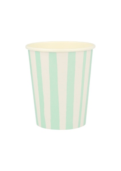- Mint Stripe Cups - Mint Çizgili Bardaklar - 8'li