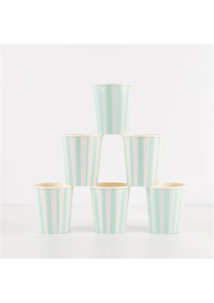 - Mint Stripe Cups - Mint Çizgili Bardaklar - 8'li fiyatları