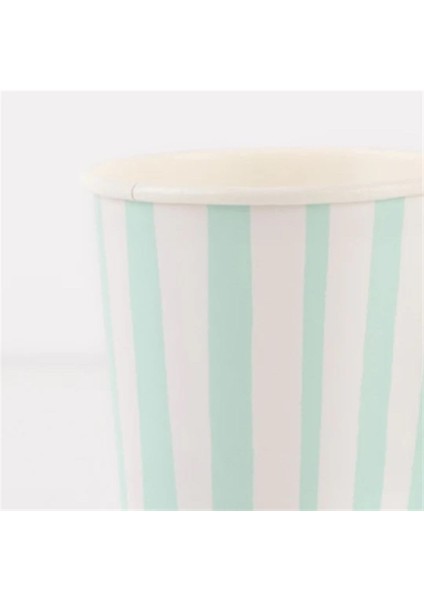 - Mint Stripe Cups - Mint Çizgili Bardaklar - 8'li modelleri
