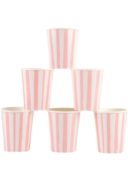 - Pink Stripe Cups - Pembe Çizgili Bardaklar - 8'li