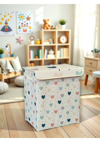 Health Büyük Boy Kapaklı Kirli Çamaşır Oyuncak Düzenleyici Saklama Kutusu Sepeti 40X50X30