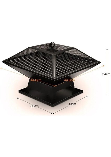 Kare, Düz Soba, Kömür Izgarası, Açık Hava Kamp Sobası, Tencere (Yurt Dışından)