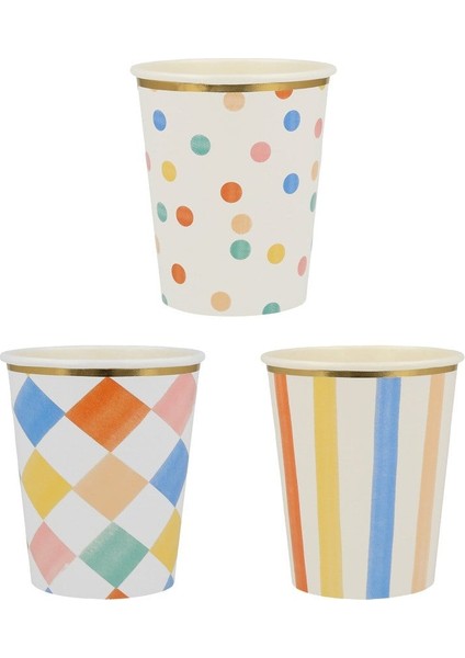 - Colourful Pattern Cups - Renkli Desenler Bardaklar - 8'li