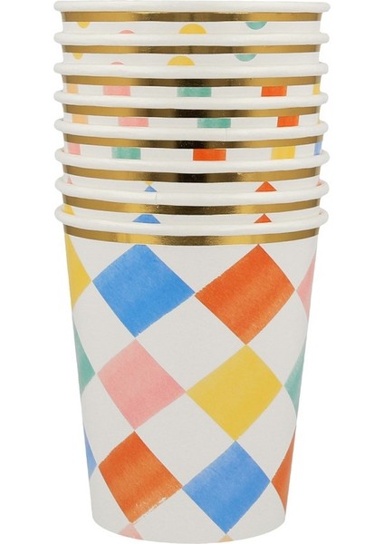 - Colourful Pattern Cups - Renkli Desenler Bardaklar - 8'li
