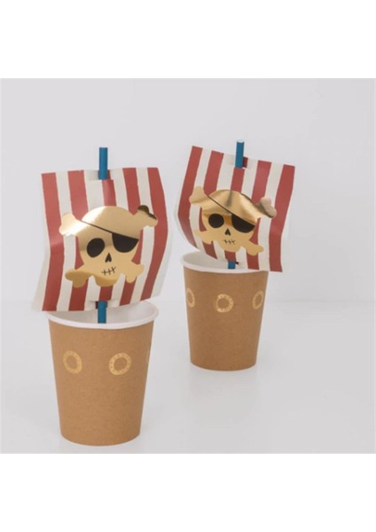 - Pirate Cup Set - Korsan Bardak ve Pipet Seti - 8'li modelleri
