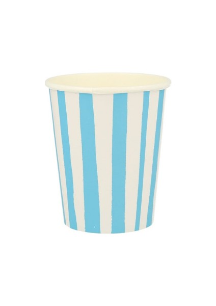 - Blue Stripe Cups - Mavi Çizgili Bardaklar - 8'li
