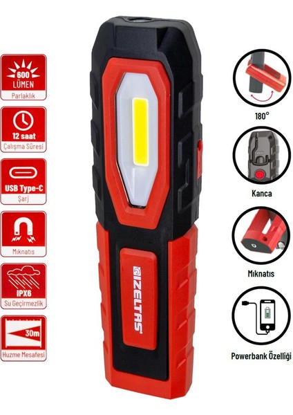 Izeltaş Cob Led Şarjlı Büyük Boy Çalışma Lambası 600 Lm