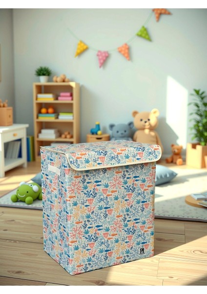Ocean Büyük Boy Kapaklı Kirli Çamaşır Oyuncak Düzenleyici Saklama Kutusu Sepeti 40 x 50 x 30