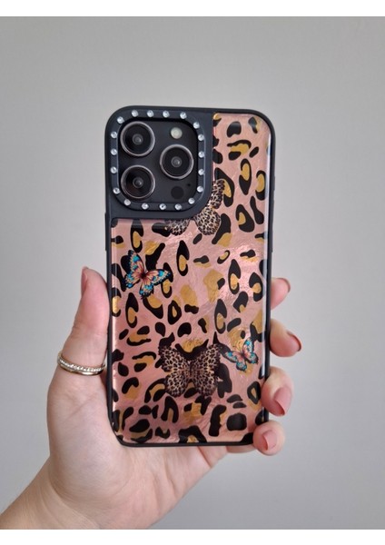 iPhone 15 Pro Max Uyumlu Leopar Desenli Taşlı Kamera Çıkıntılı Kaliteli Lüks Kılıf fiyatları