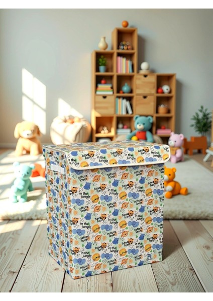 Jungle Desen Büyük Boy Kapaklı Kirli Çamaşır Oyuncak Düzenleyici Saklama Kutusu Sepeti 40X50X30 fiyatları