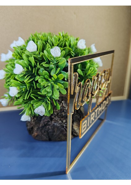 Happy Birthday Kare Pasta Önü Gold Pleksi Pasta Süsü (Ürün Çubuklu Değildir) modelleri