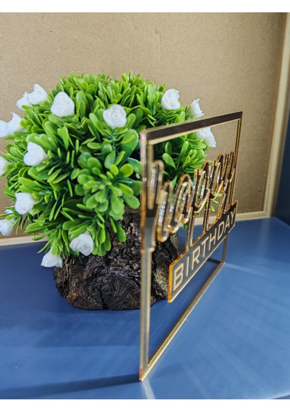 Happy Birthday Kare Pasta Önü Gold Pleksi Pasta Süsü (Ürün Çubuklu Değildir) indirimleri