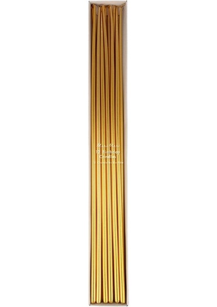 - Gold Tall Tapered Candles - Altın Uzun Mumlar - 12'li