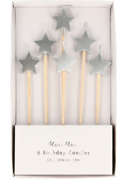 - Silver Star Candles - Gümüş Yıldız Mumlar - 6'lı
