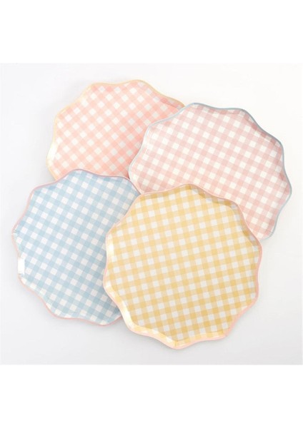 - Gingham Plates - Damalı Tabaklar - L - 12'li
