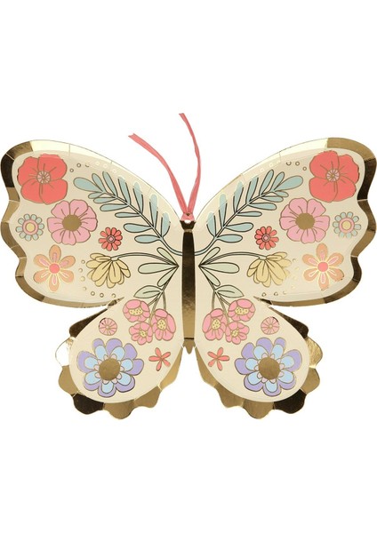 - Floral Butterfly Plates - Çiçekli Kelebek Tabak - 8'li