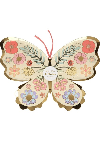- Floral Butterfly Plates - Çiçekli Kelebek Tabak - 8'li