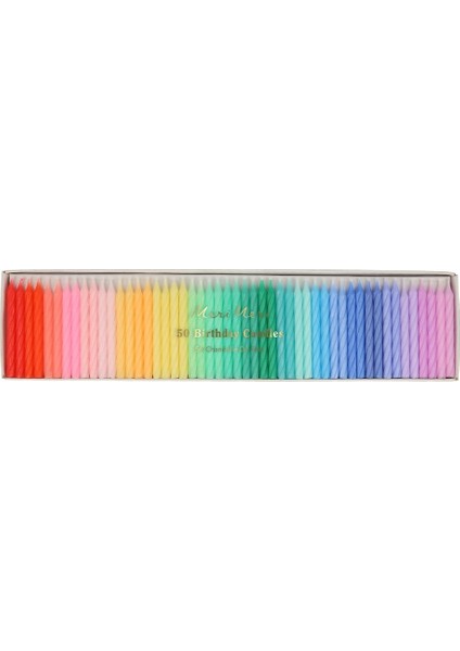 - Rainbow Twisted Mini Candles - Gökkuşağı Renk Kıvrımlı Mini Mumlar - 50'li