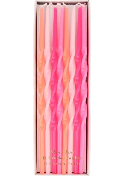 - Pink Twisted Long Candles - Pembe Kıvrımlı Uzun Mumlar - 16LI