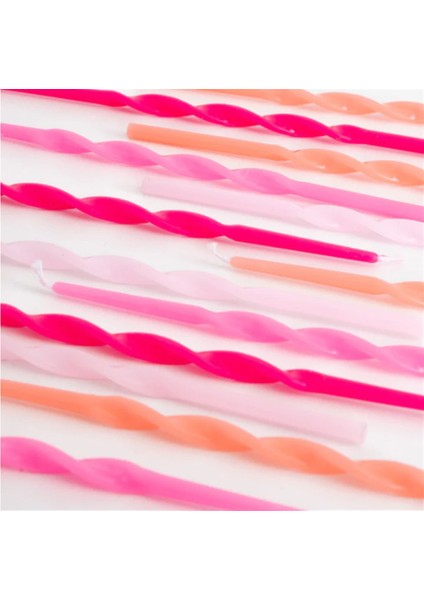 - Pink Twisted Long Candles - Pembe Kıvrımlı Uzun Mumlar - 16LI