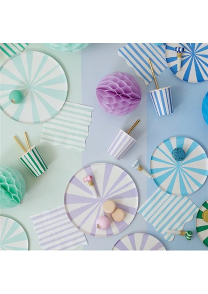 - Mint Stripe Plate - Mint Çizgili Tabaklar - S - 8'li modelleri