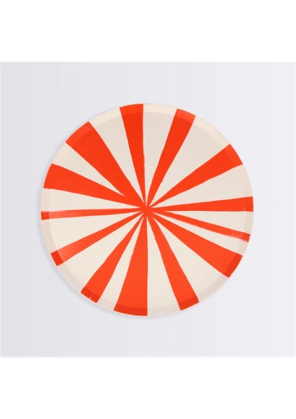 - Red Stripe Plates - Kırmızı Çizgili Tabaklar - S - 8'li